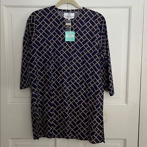 NWT Charleston shoe company navy beach cover with bamboo pattern. 3/4 sleeves.